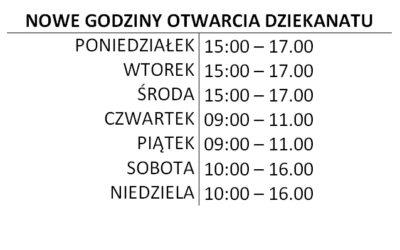 NOWE GODZINY OTWARCIA DZIEKANATU